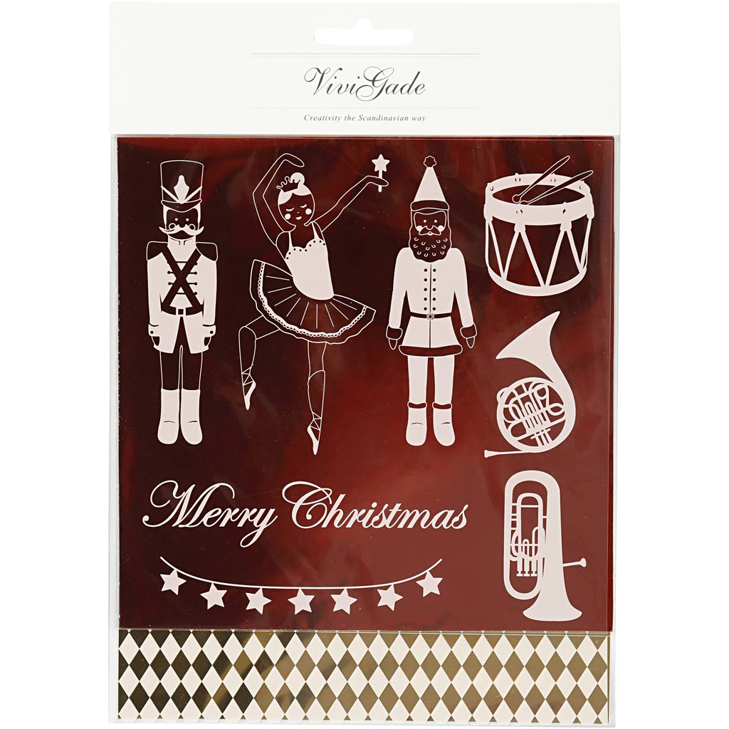 Deco foolium- ja ülekandeplaat, pähklipureja, jõuluvana ja balariin, leht 15x15 cm, kuldne, punane, valge, 4 lehte/ 1 pakk - Image 2