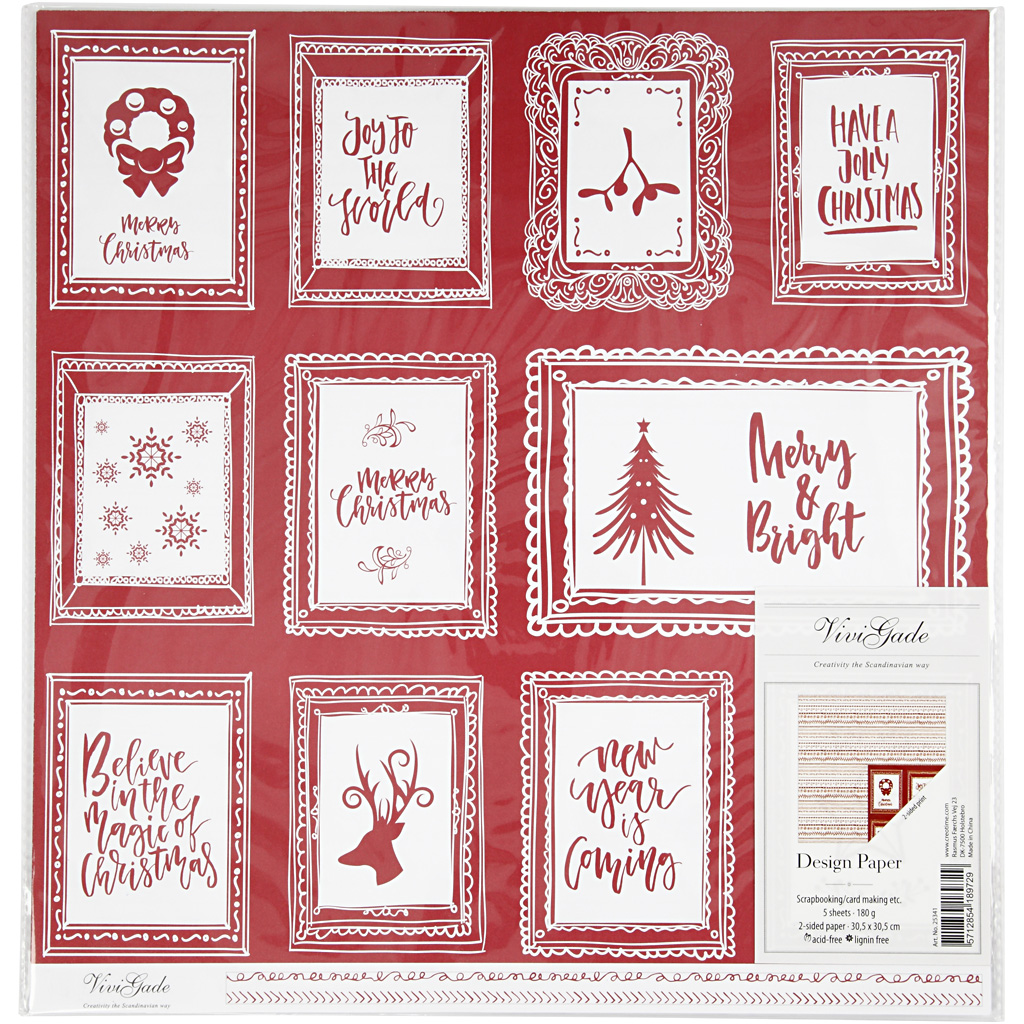 Kujunduspaber, raamid teksti ja kriipsutustega, leht 30,5x30,5 cm, 180 g, 5 lehte/ 1 pakk - Image 2