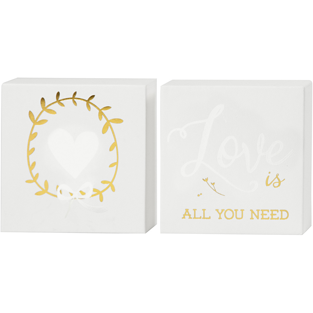 Kuldsete motiividega lõuend, K: 10,16 cm, S. 2,54 cm, L: 10,16 cm, valge, 2 tk/ 1 pakend.