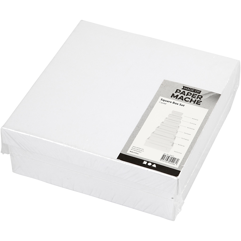 Ruudukujulised karbid, H: 4,5+5+5,5+6+6,5+7+7,5 cm, suurus 9+11+13+15+17+19+21 cm, valge, 7 tk/ 1 komplekt. - Image 2