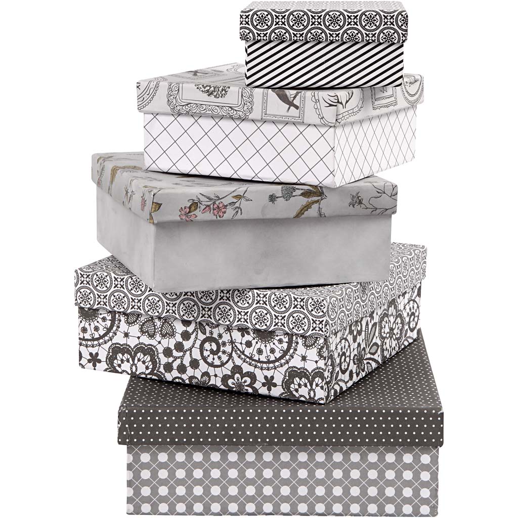 Ruudukujulised karbid, H: 4,5+5+5,5+6+6,5+7+7,5 cm, suurus 9+11+13+15+17+19+21 cm, valge, 7 tk/ 1 komplekt. - Image 4