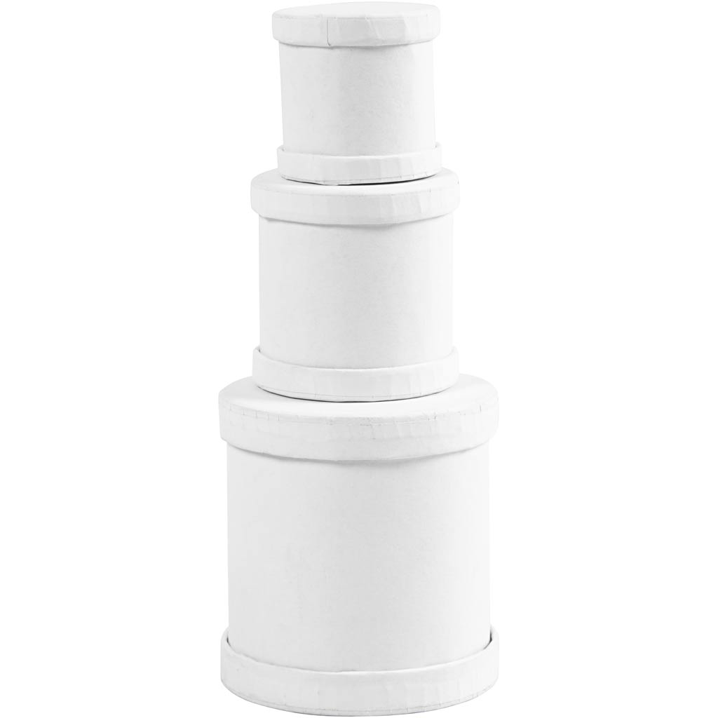 Drum Boxes, H: 4+5+7 cm, dia. 4+5+6,5 cm, white, 1 set