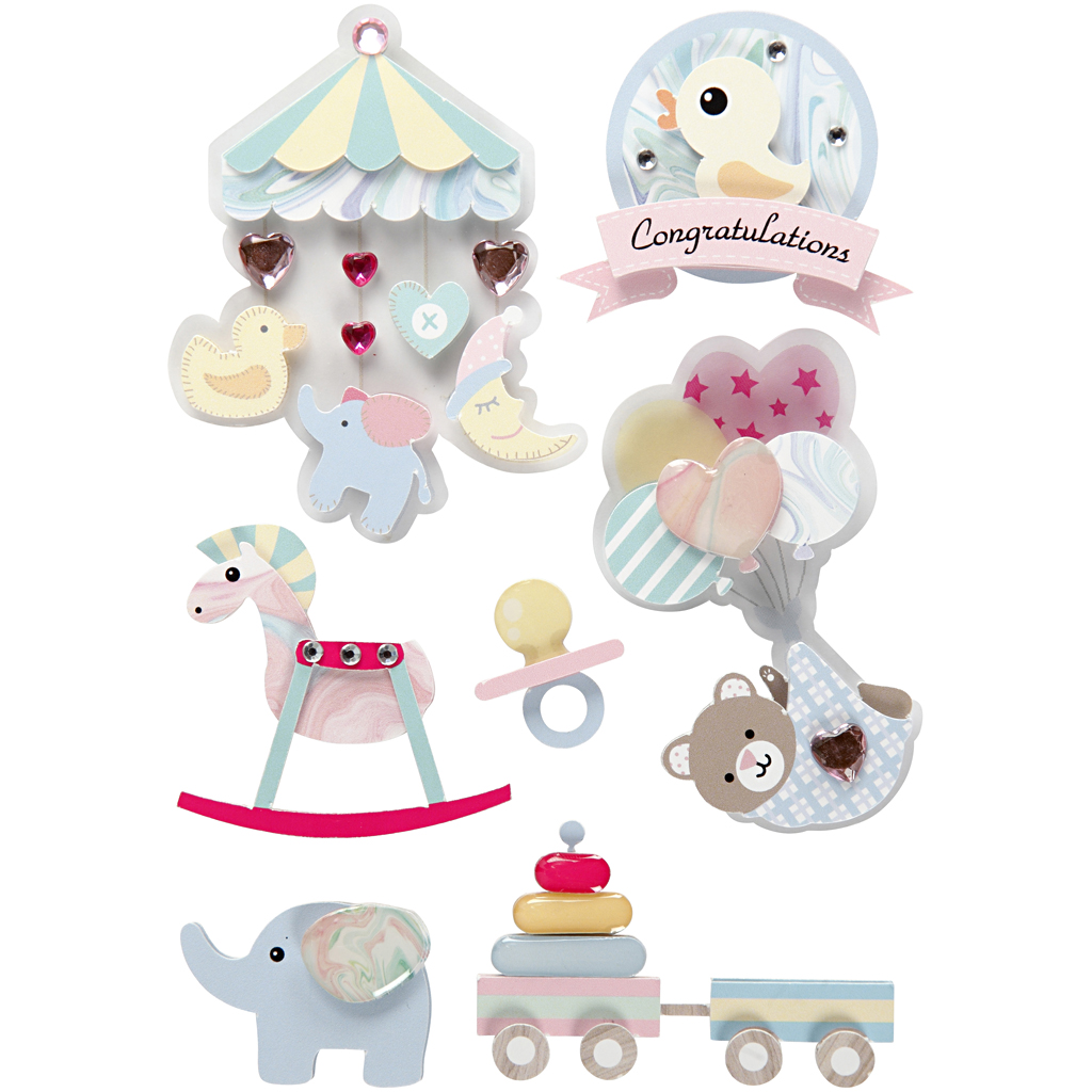 3D kleebised, beebi, kõrgus: 25-70 mm, laius: 20-55 mm, paksus 7 mm, 8 tk/ 1 pakk - Image 3