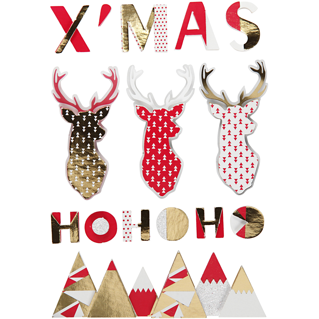 3D kleebised, põhjapõder, kõrgus: 15-62 mm, laius: 14-100 mm, paksus 5 mm, 15 tk/ 1 pakk - Image 3