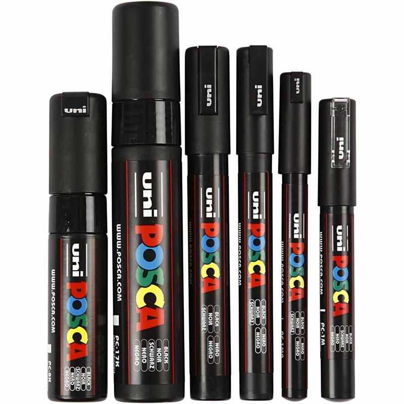 Posca marker, joon 0,7-15 mm, must, 6 tk/ 1 pakk