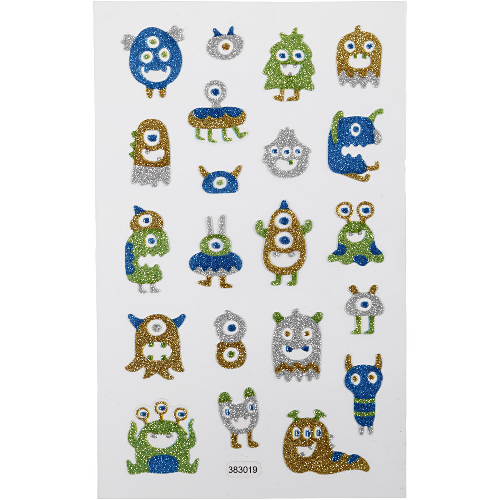 Glitter kleebised, välismaalased, leht 10x16 cm, 1 leht