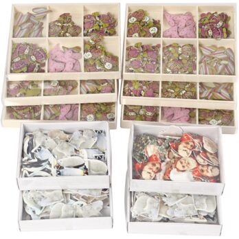 Puidust kleebised, kõrgus: 40-50 mm, laius: 15-45 mm, sisu võib varieeruda , 600 tk/ 1 pakk