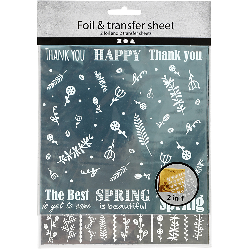 Deco foolium- ja ülekandelehed, kevadlilled, leht 15x15 cm, hõbedane, türkiissinine, 2x2 lehte/ 1 pakk - Image 2