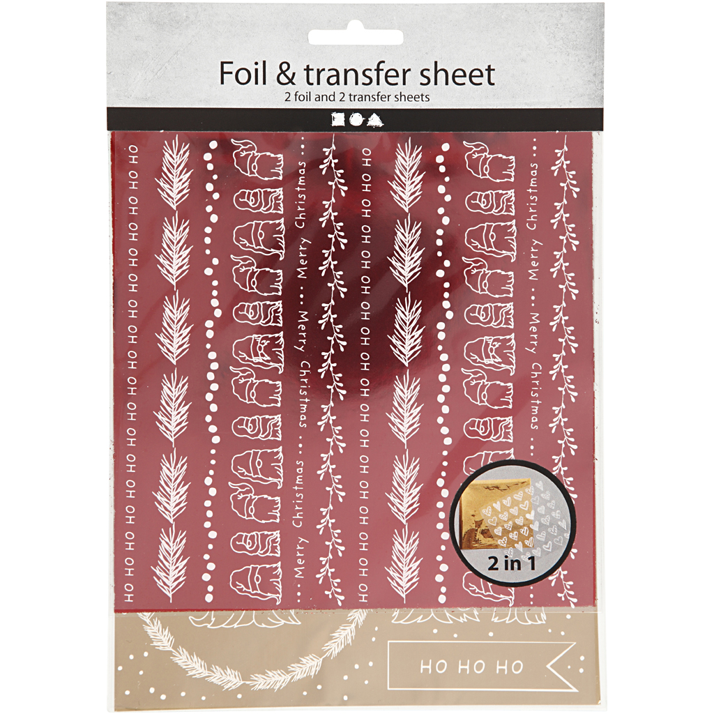 Deco foolium- ja ülekandelehed, traditsioonilised jõulud, leht 15x15 cm, kuldne, punane, 2x2 lehte/ 1 pakk - Image 2