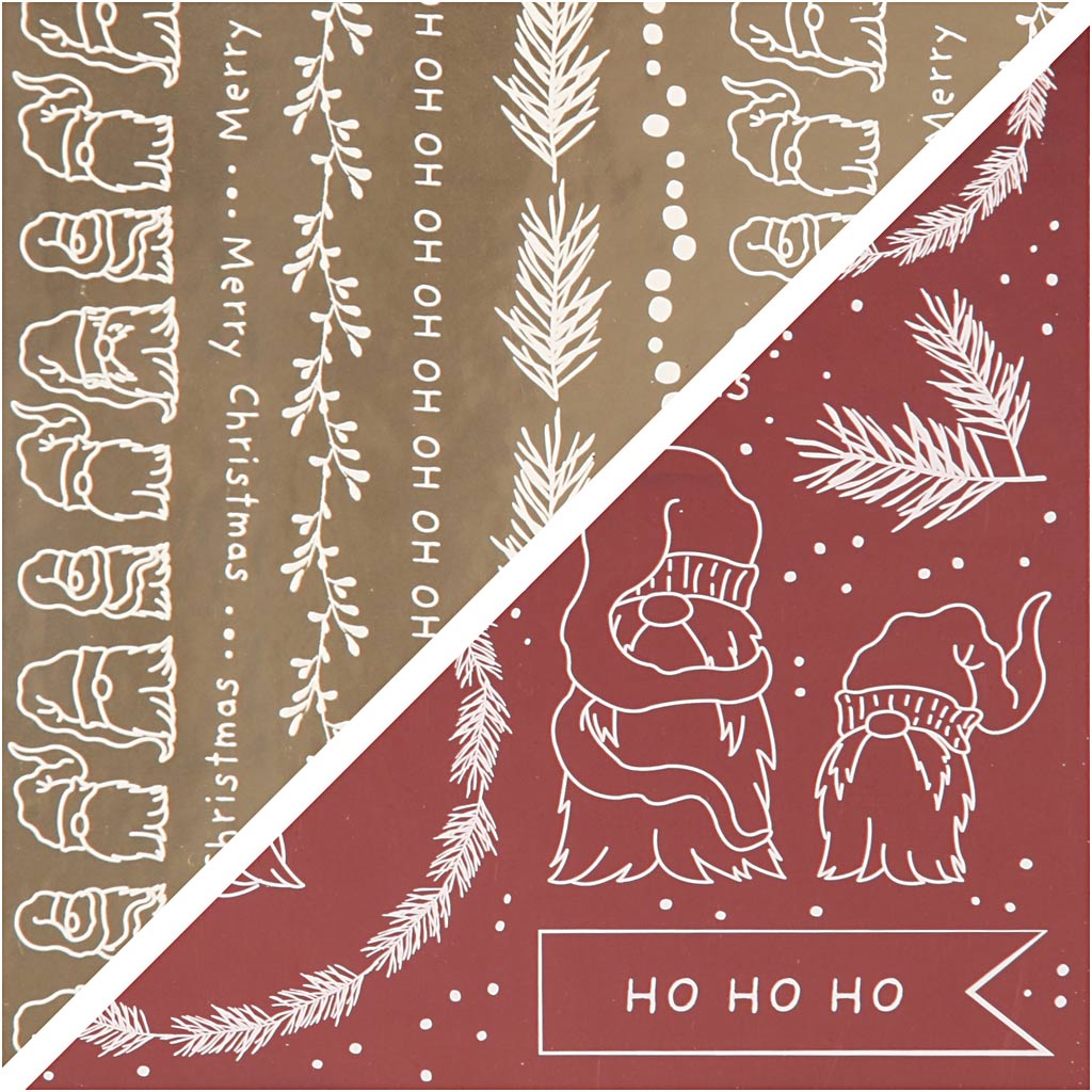 Deco foolium- ja ülekandelehed, traditsioonilised jõulud, leht 15x15 cm, kuldne, punane, 2x2 lehte/ 1 pakk - Image 4