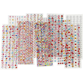 Strass, diameeter. 2-10 mm, leht 27x9 cm, sisu võib varieeruda , 12 ass lehte/ 1 pakk