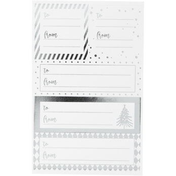 Kleebised, leht 9x14 cm, suurus 42x39+84x29 mm, hõbedane, valge, 4 lehte/ 1 pakk