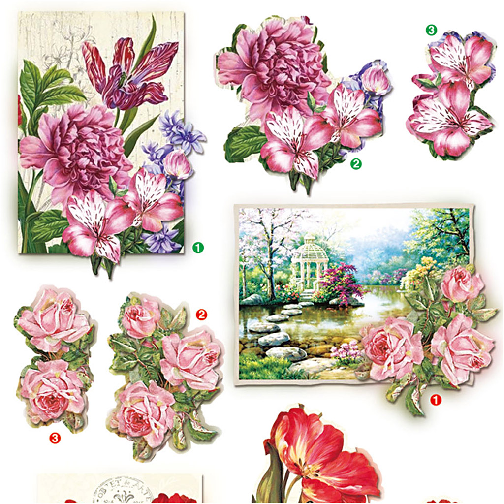 3D dekupaaž motiivid, lilled ja liblikad, leht 21x30 cm, 4 lehte/ 1 pakk - Image 3