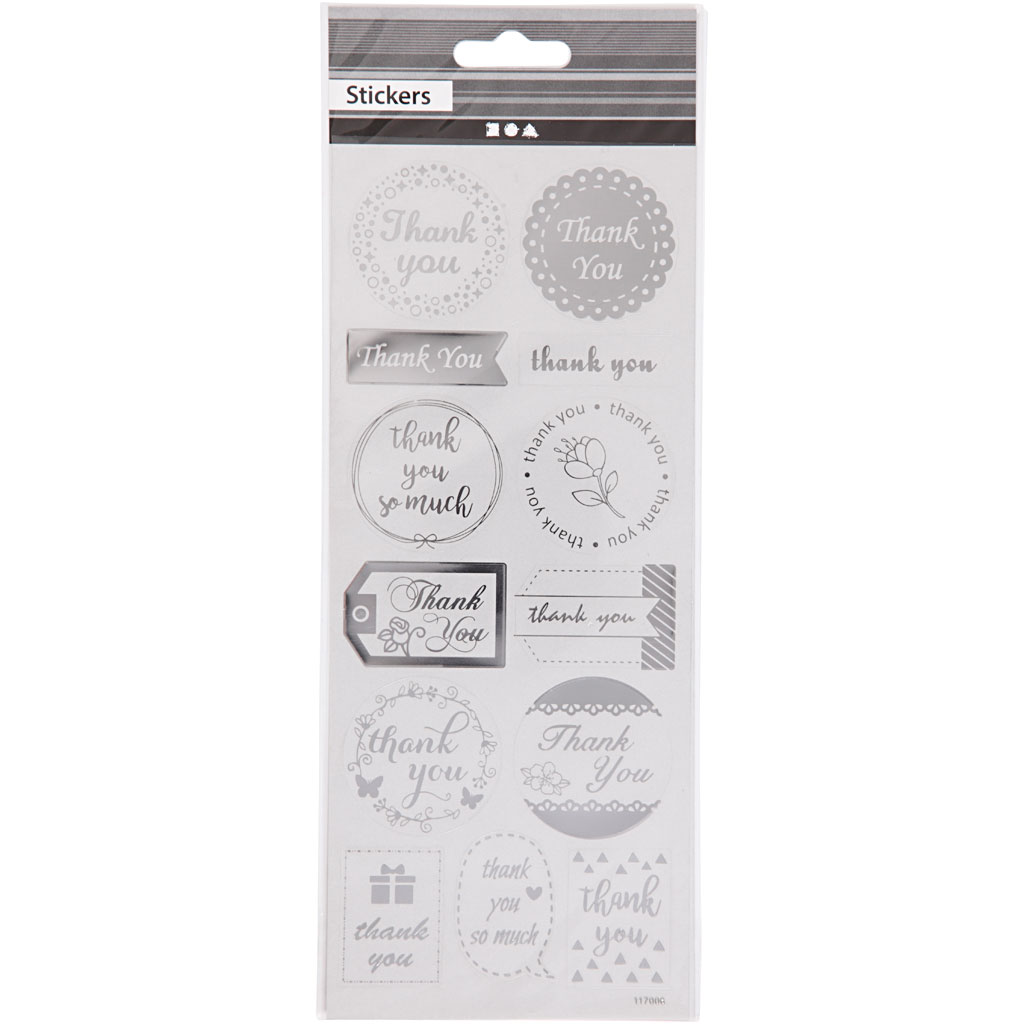 Kleebised, tänu, leht 10x24 cm, ca. 13 tk, hõbedane, 1 leht - Image 2