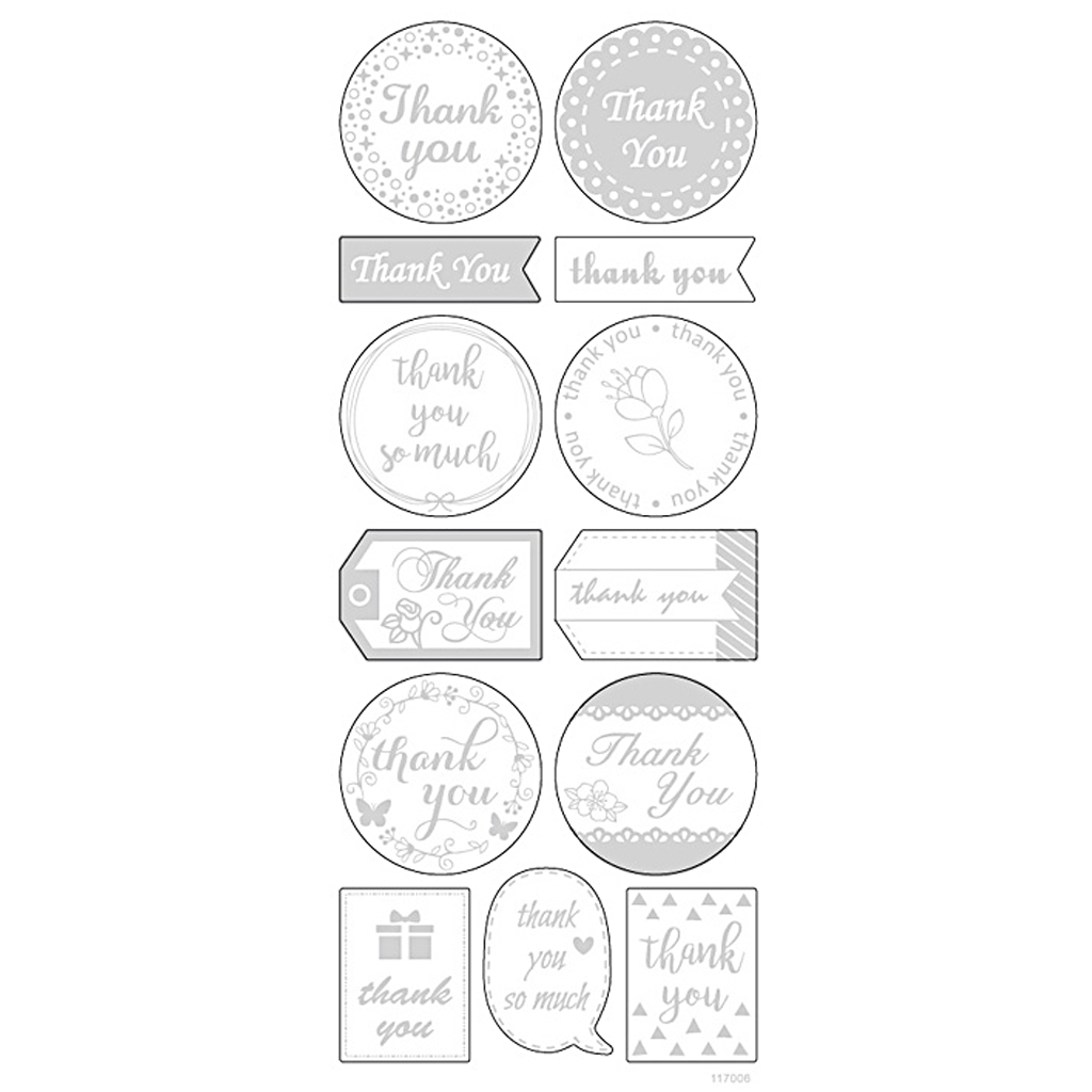 Kleebised, tänu, leht 10x24 cm, ca. 13 tk, hõbedane, 1 leht - Image 4