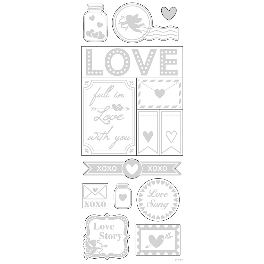 Kleebised, armastus, leht 10x24 cm, ca. 14 tk, hõbedane, 1 leht - Image 4