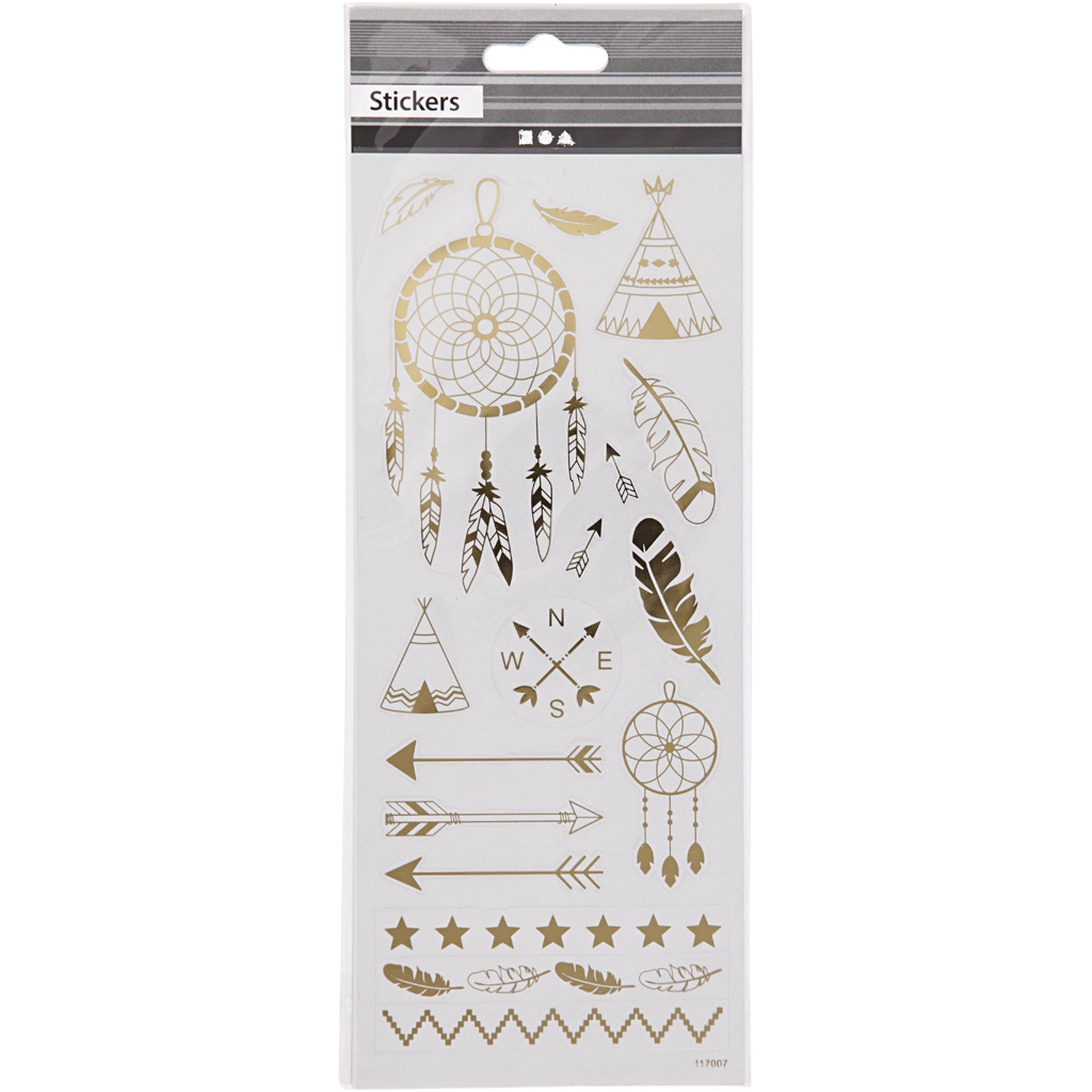 Kleebised, indiaanlased, leht 10x24 cm, ca. 17 tk, kuld, 1 leht - Image 2