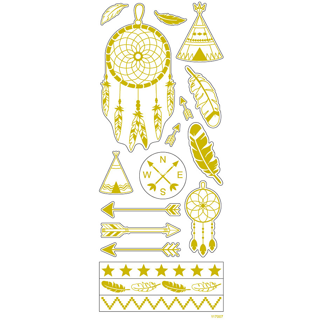 Kleebised, indiaanlased, leht 10x24 cm, ca. 17 tk, kuld, 1 leht - Image 4