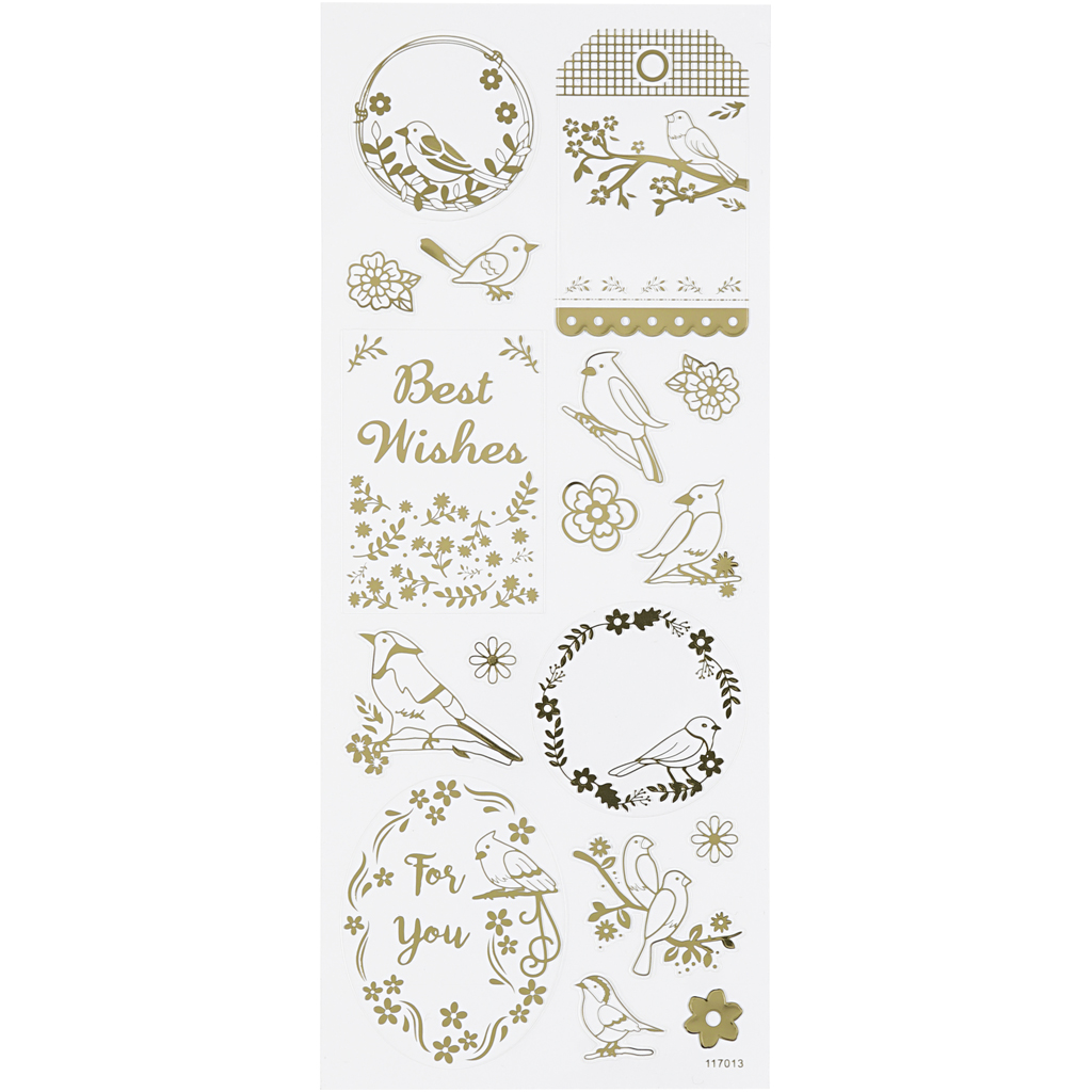 Kleebised, linnud, leht 10x24 cm, ca. 17 tk, kuldne, 1 leht