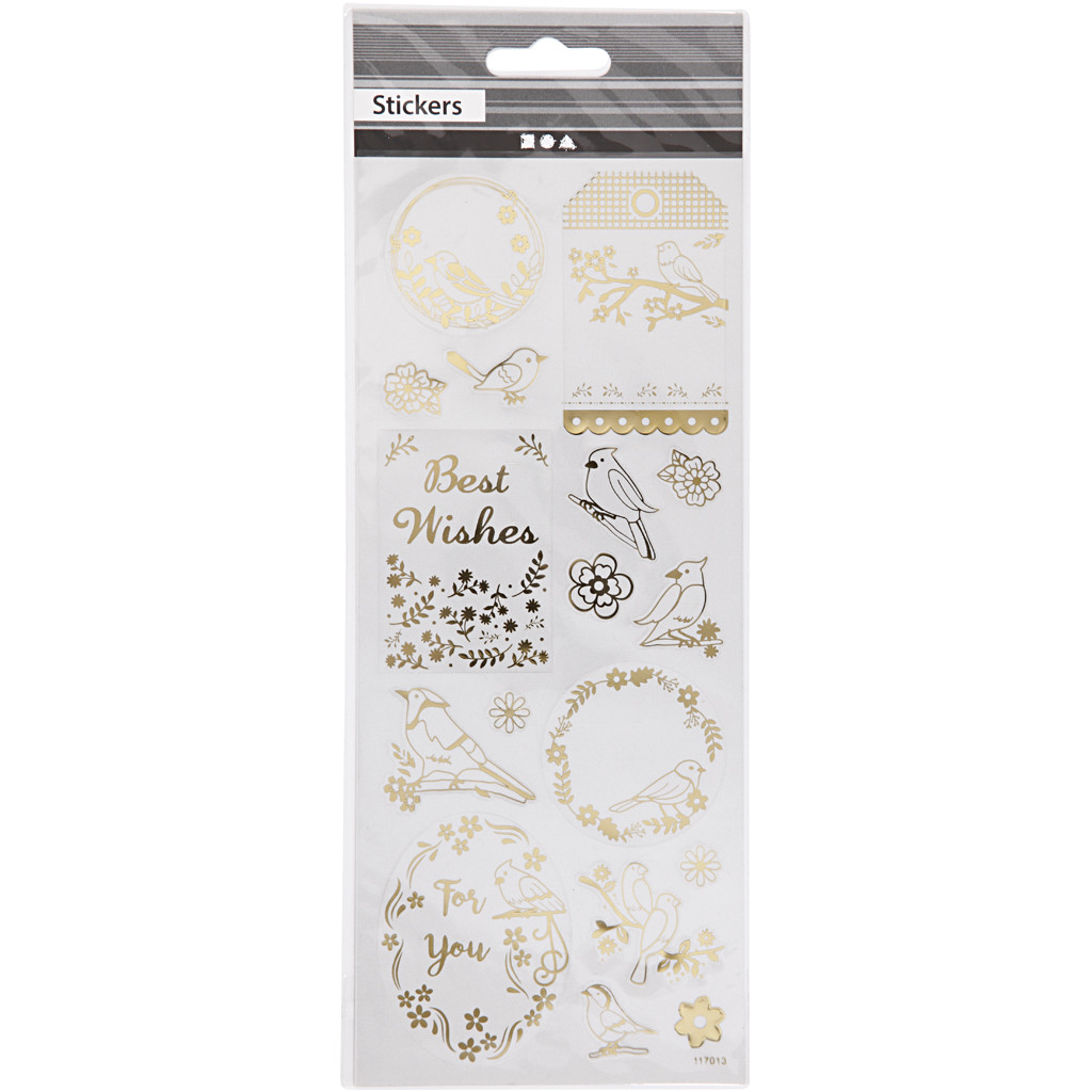 Kleebised, linnud, leht 10x24 cm, ca. 17 tk, kuldne, 1 leht - Image 2