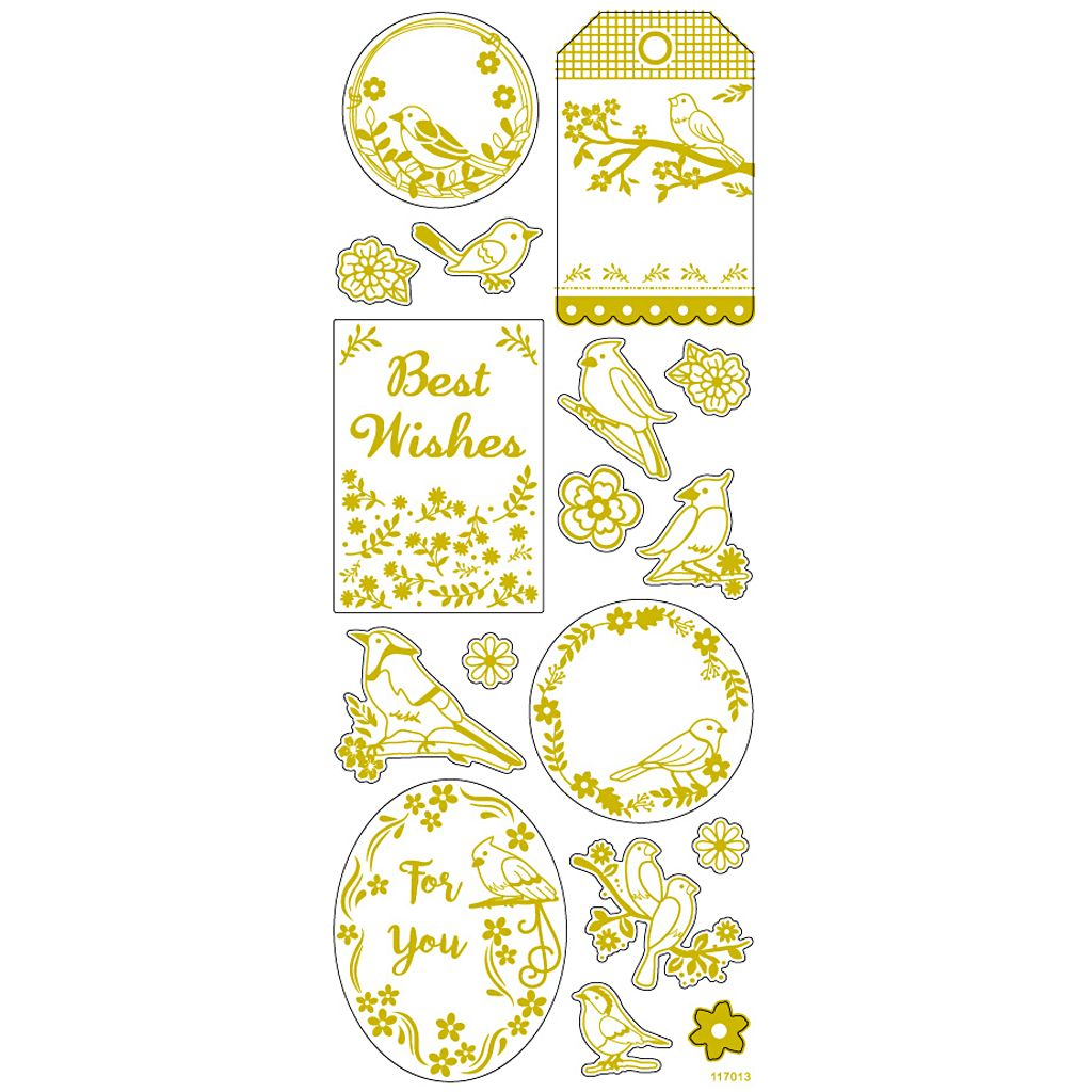 Kleebised, linnud, leht 10x24 cm, ca. 17 tk, kuldne, 1 leht - Image 4