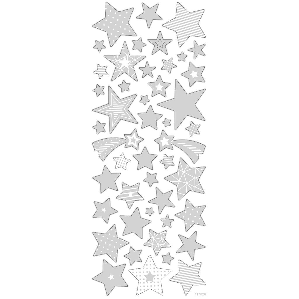 Kleebised, tähed, leht 10x24 cm, ca. 52 tk, hõbedane, 1 leht - Image 3