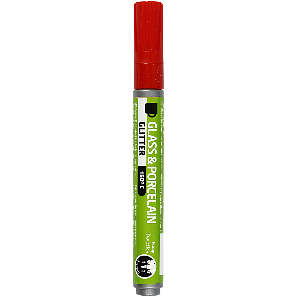 Klaas- ja portselanimarker, glitter, joon 2-4 mm, poolpaks, punane, 1 tk.