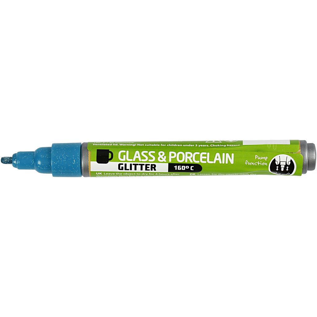 Klaas- ja portselanimarker, glitter, joon 2-4 mm, pool-läbipaistmatu, türkiissinine, 1 tk. - Image 2