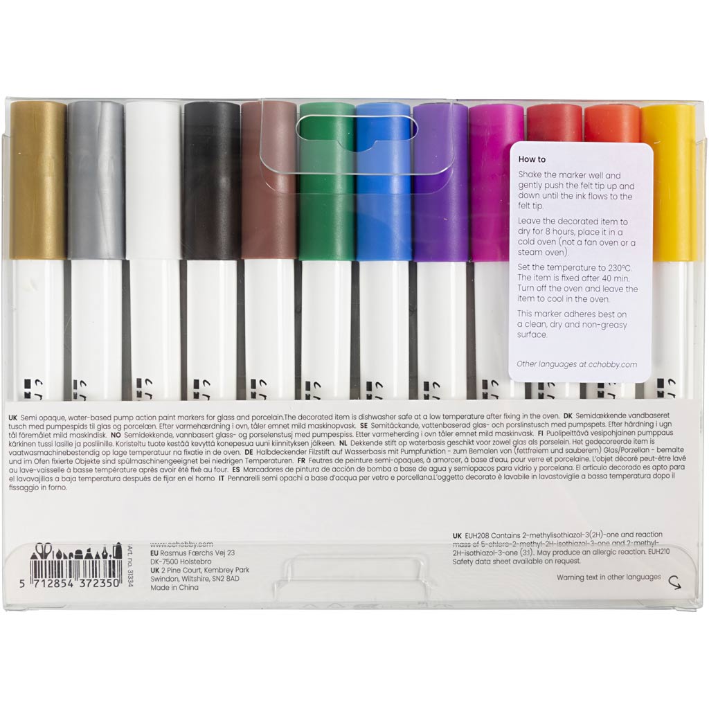 Klaas- ja portselanimarker, joon 1-2 mm, poolpaks, värvide valik, 12 tk/ 1 pakk - Image 3