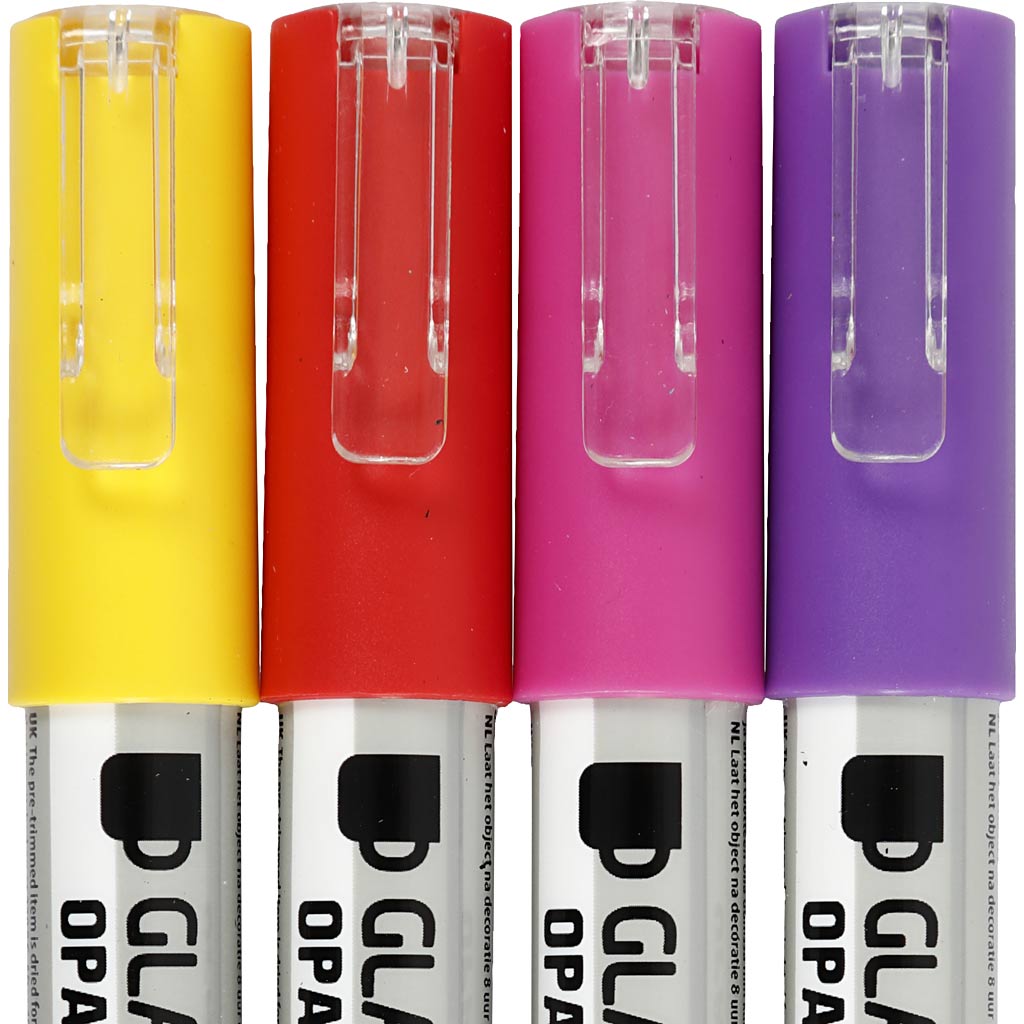 Klaas- ja portselanimarker, joon 1-2 mm, poolpaks, oranž, lilla, helepunane, kollane, 4 tk/ 1 pakk - Image 5