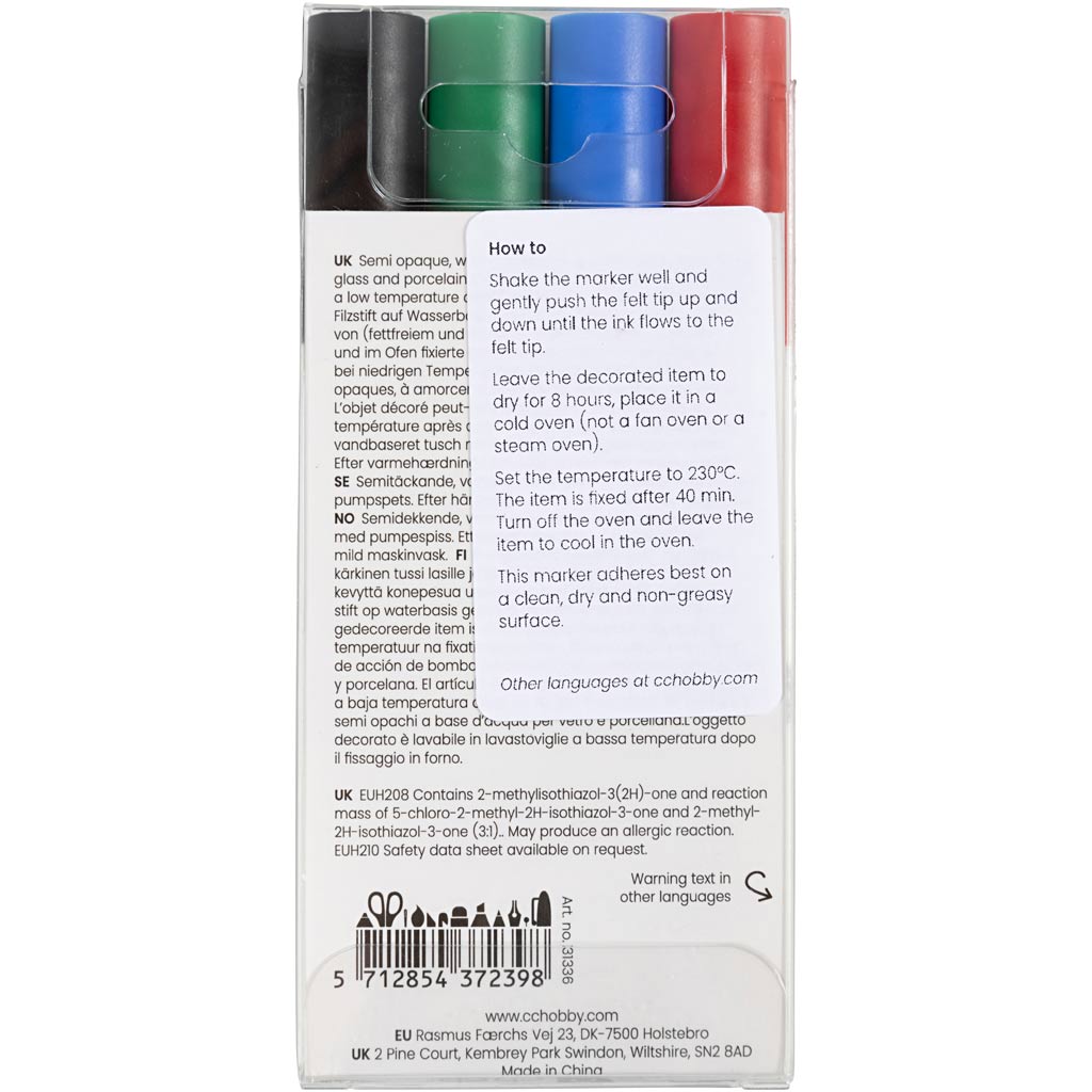 Klaas- ja portselanimarker, joon 1-2 mm, poolpaks, must, sinine, roheline, punane, 4 tk/ 1 pakk - Image 3