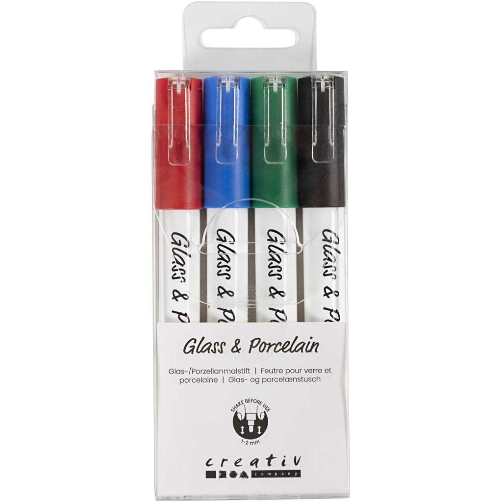 Klaas- ja portselanimarker, joon 1-2 mm, poolpaks, must, sinine, roheline, punane, 4 tk/ 1 pakk - Image 5