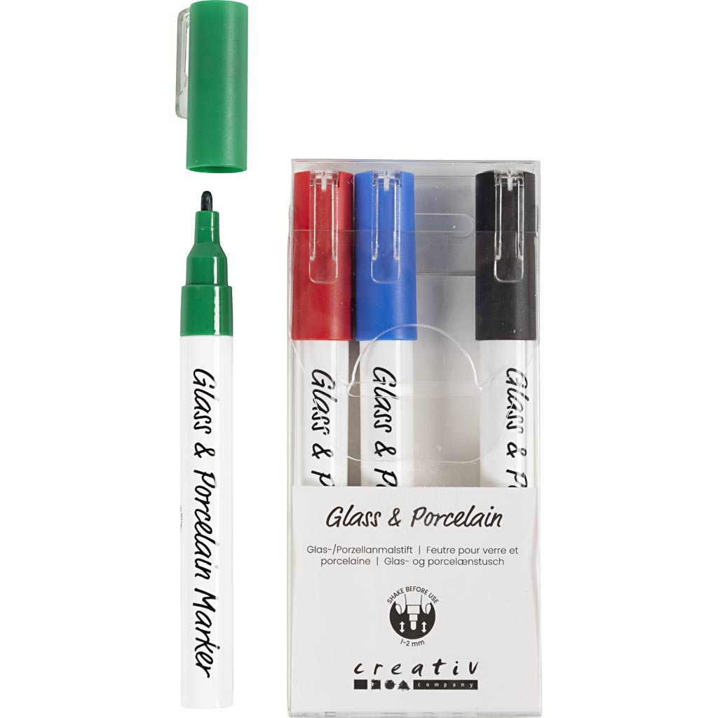 Klaas- ja portselanimarker, joon 1-2 mm, poolpaks, must, sinine, roheline, punane, 4 tk/ 1 pakk - Image 7