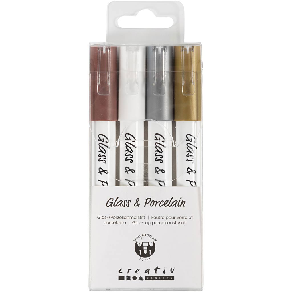 Klaas- ja portselanimarker, joon 1-2 mm, poolpaks, pruun, kuldne, hõbedane, valge, 4 tk/ 1 pakk - Image 5