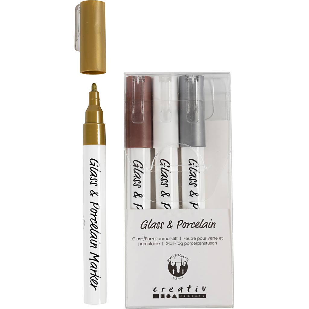 Klaas- ja portselanimarker, joon 1-2 mm, poolpaks, pruun, kuldne, hõbedane, valge, 4 tk/ 1 pakk - Image 7