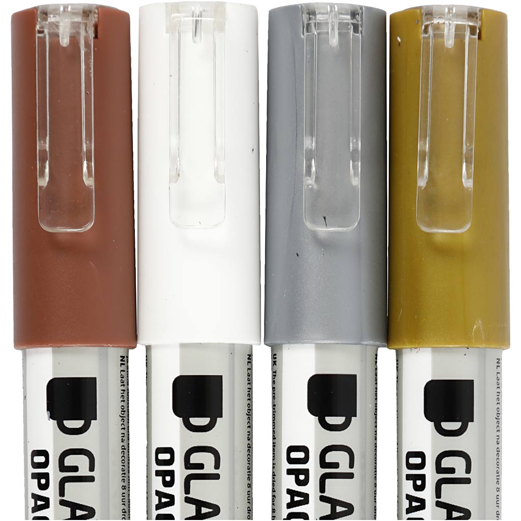 Klaas- ja portselanimarker, joon 1-2 mm, poolpaks, pruun, kuldne, hõbedane, valge, 4 tk/ 1 pakk - Image 8