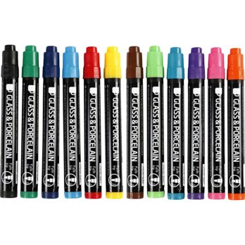 Klaas- ja portselanimarkerid, joon 1-3 mm, pool-läbipaistmatu, 12 tk/ 1 pakk