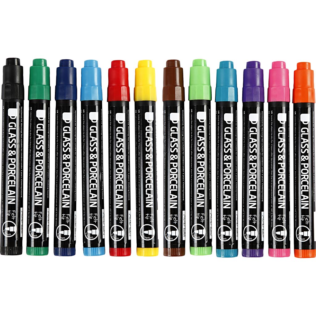 Klaas- ja portselanimarkerid, joon 1-3 mm, pool-läbipaistmatu, 12 tk/ 1 pakk