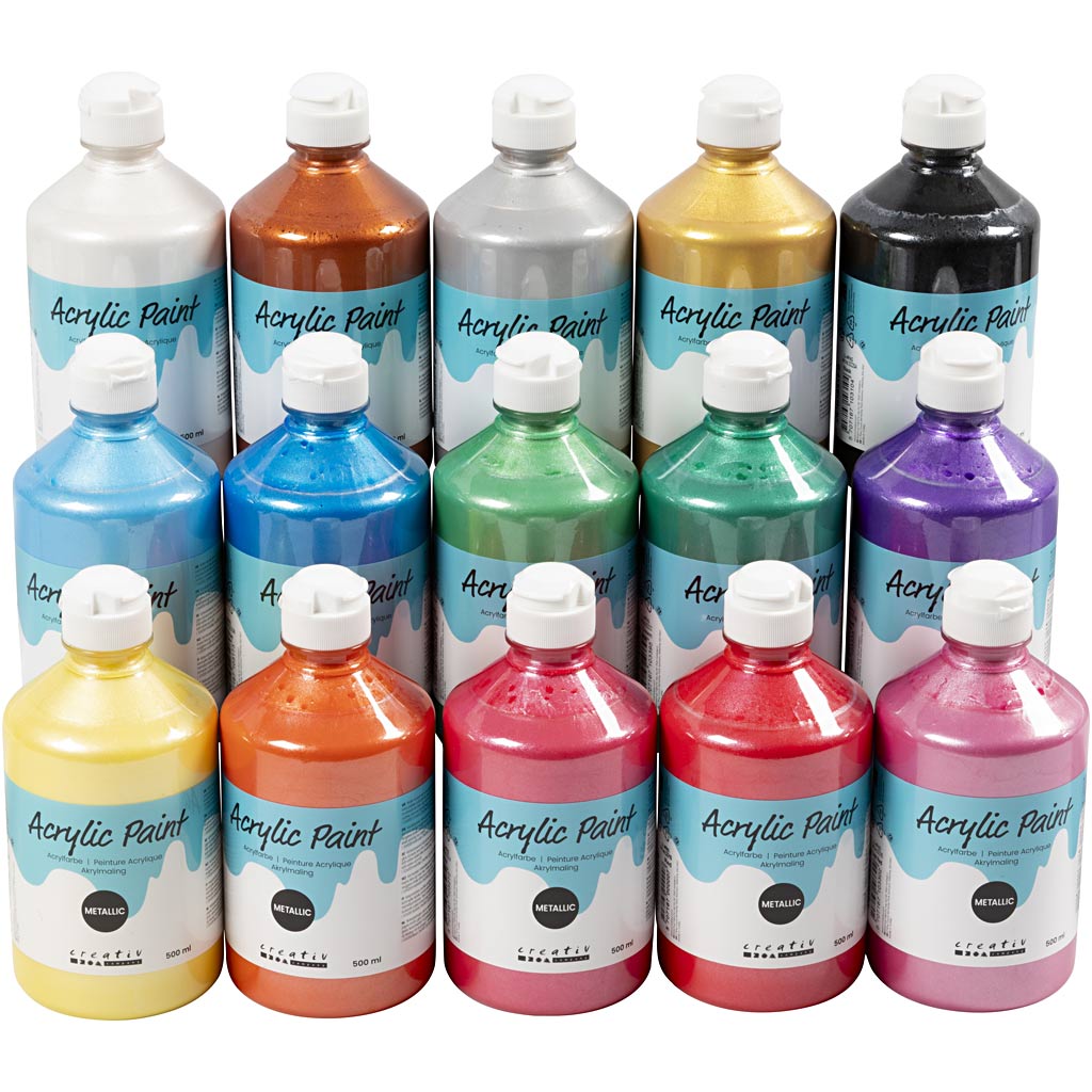 Akrüülvärv metallik, metallik, erinevad värvid, 15x500 ml/ 1 pakk - Image 2