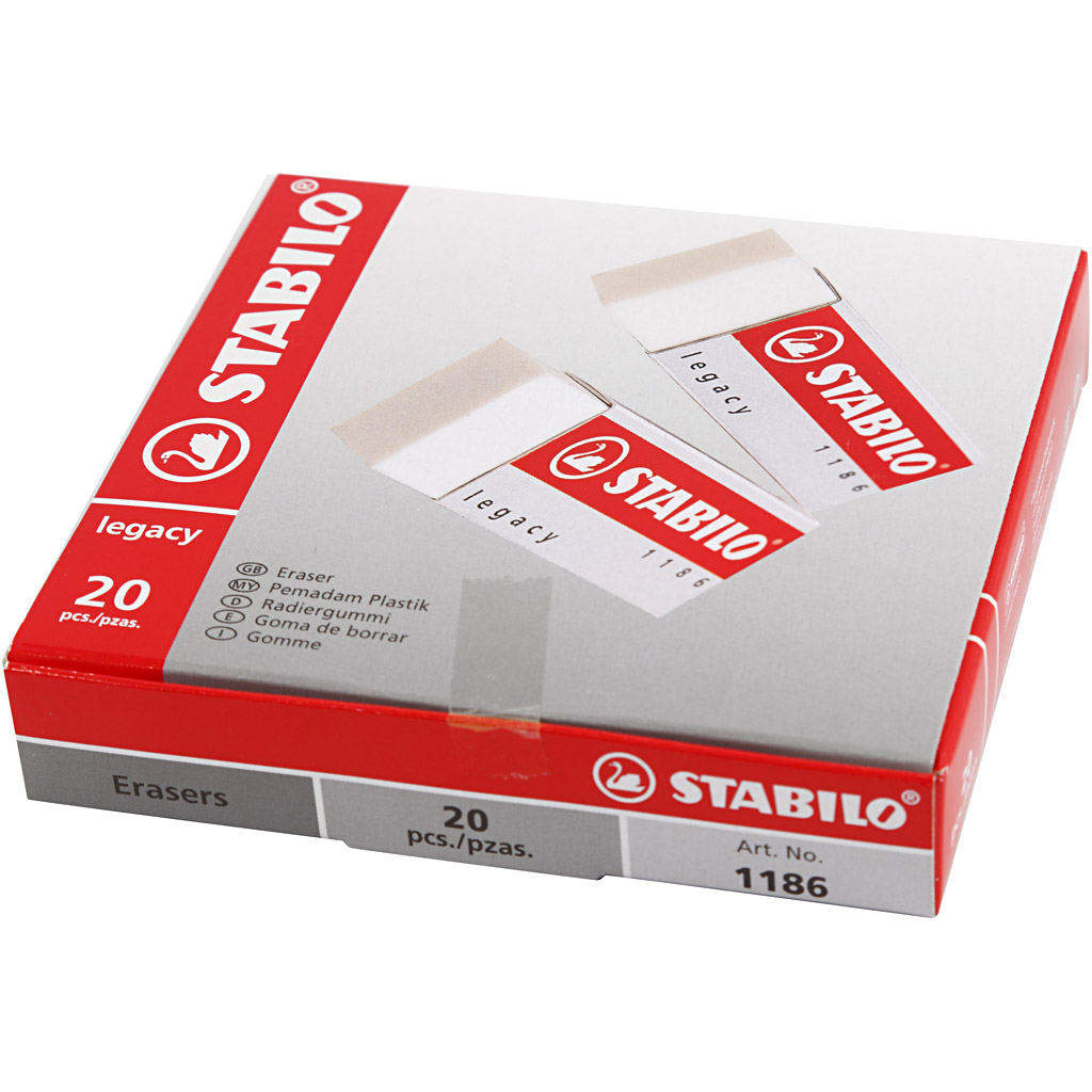Stabilo kustutuskumm, K: 1 cm, L: 6,3 cm, S: 2,3 cm, valge, 20 tk/ 1 pakk - Image 3