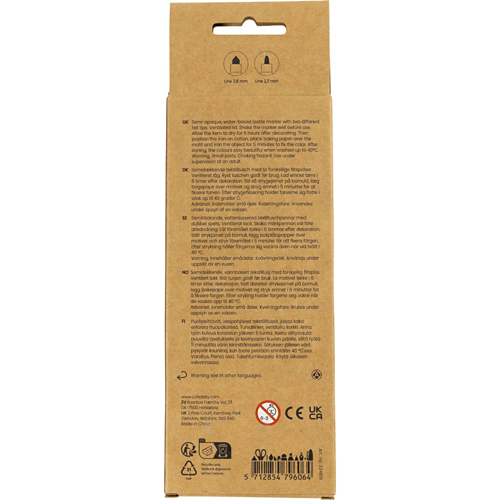 Tekstiilmarkerid, joon 2,3+3,6 mm, standardvärvid, 6 tk/ 1 pakk - Image 3