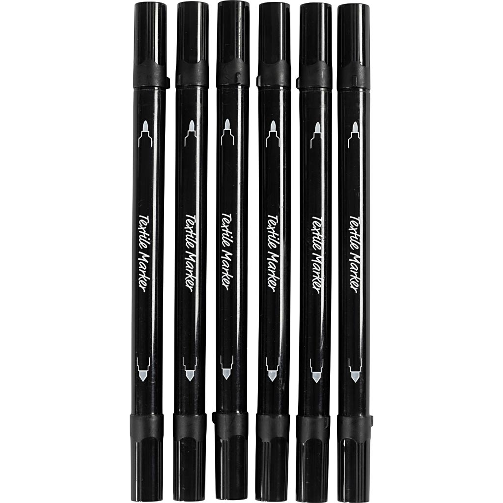 Tekstiilmarkerid, joon 2,3+3,6 mm, must, 6 tk/ 1 pakk