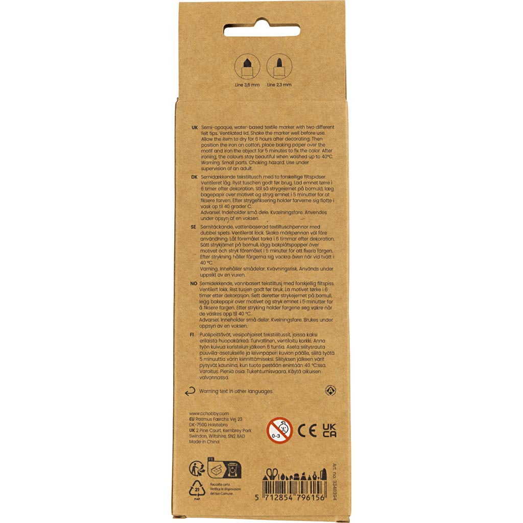 Tekstiilmarkerid, joon 2,3+3,6 mm, värvivalik, 6 tk/ 1 pakk - Image 3
