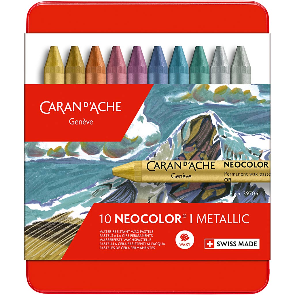 CARAN D'ACHE Neocolor I värvipliiatsid, L: 10 cm, paksus 8,5 mm, metallvärvid, 10 tk/ 1 pakk - Image 2