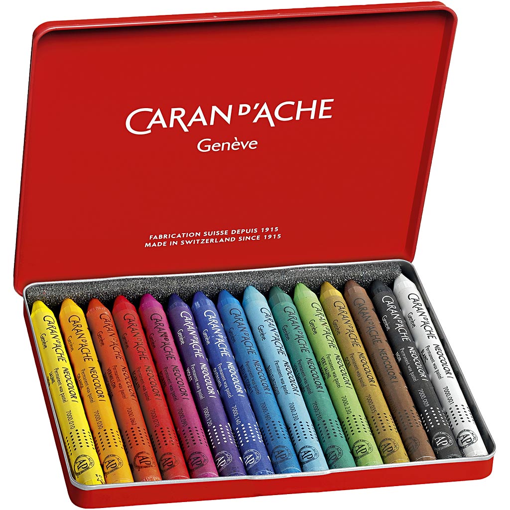 CARAN D'ACHE Neocolor I värvipliiatsid, L: 10 cm, paksus 8,5 mm, erinevad värvid, 15 tk/ 1 pakk