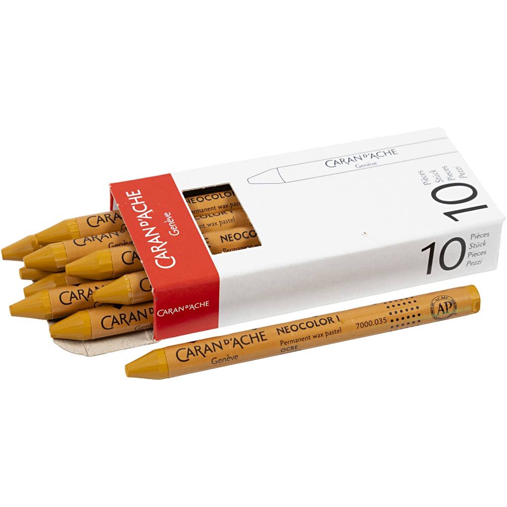 CARAN D'ACHE Neocolor I värvipliiatsid, L: 10 cm, paksus 8,5 mm, ooker (035), 10 tk/ 1 pakk