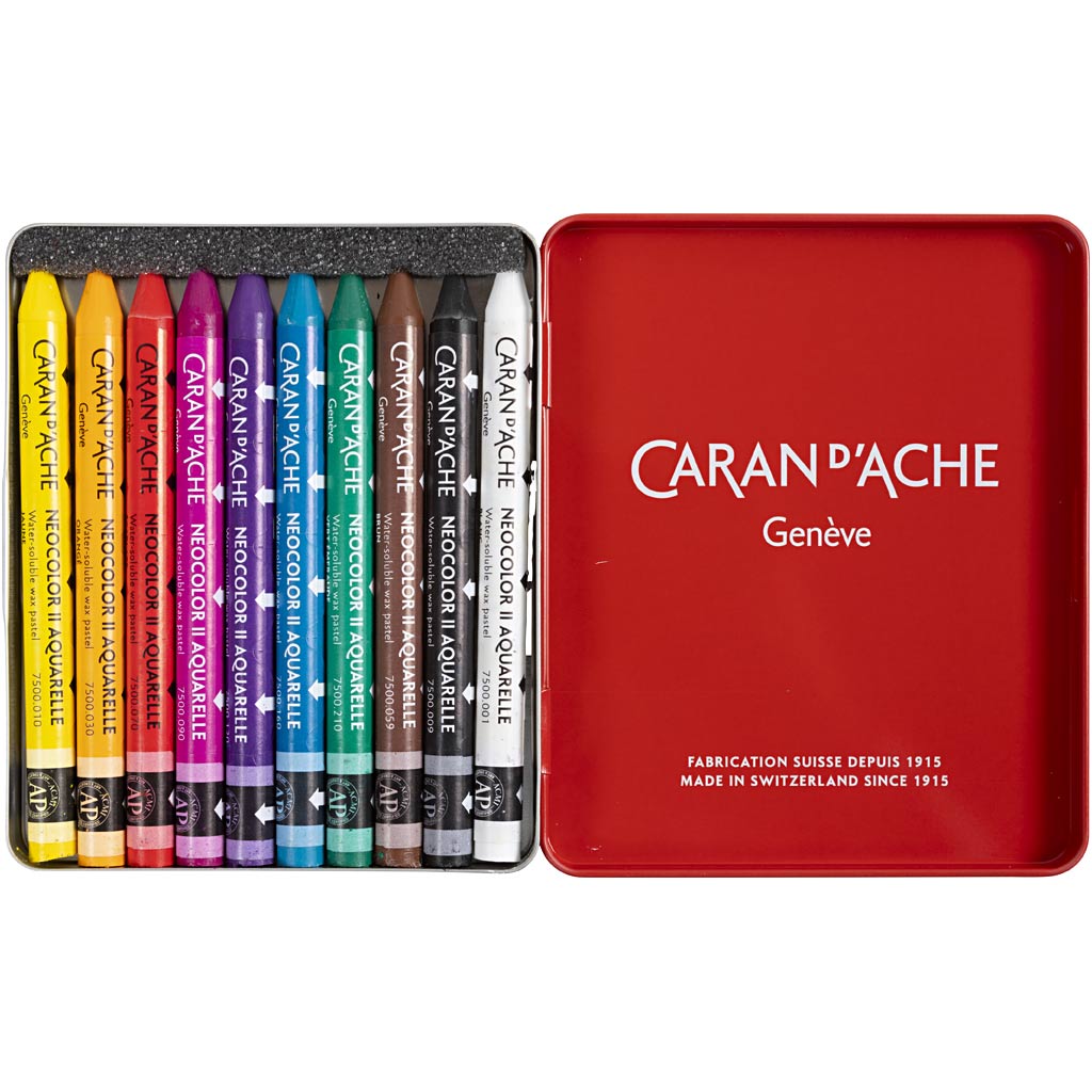 CARAN D'ACHE Neocolor II, L: 10 cm, paksus 8,5 mm, erinevad värvid, 10 tk/ 1 pakk