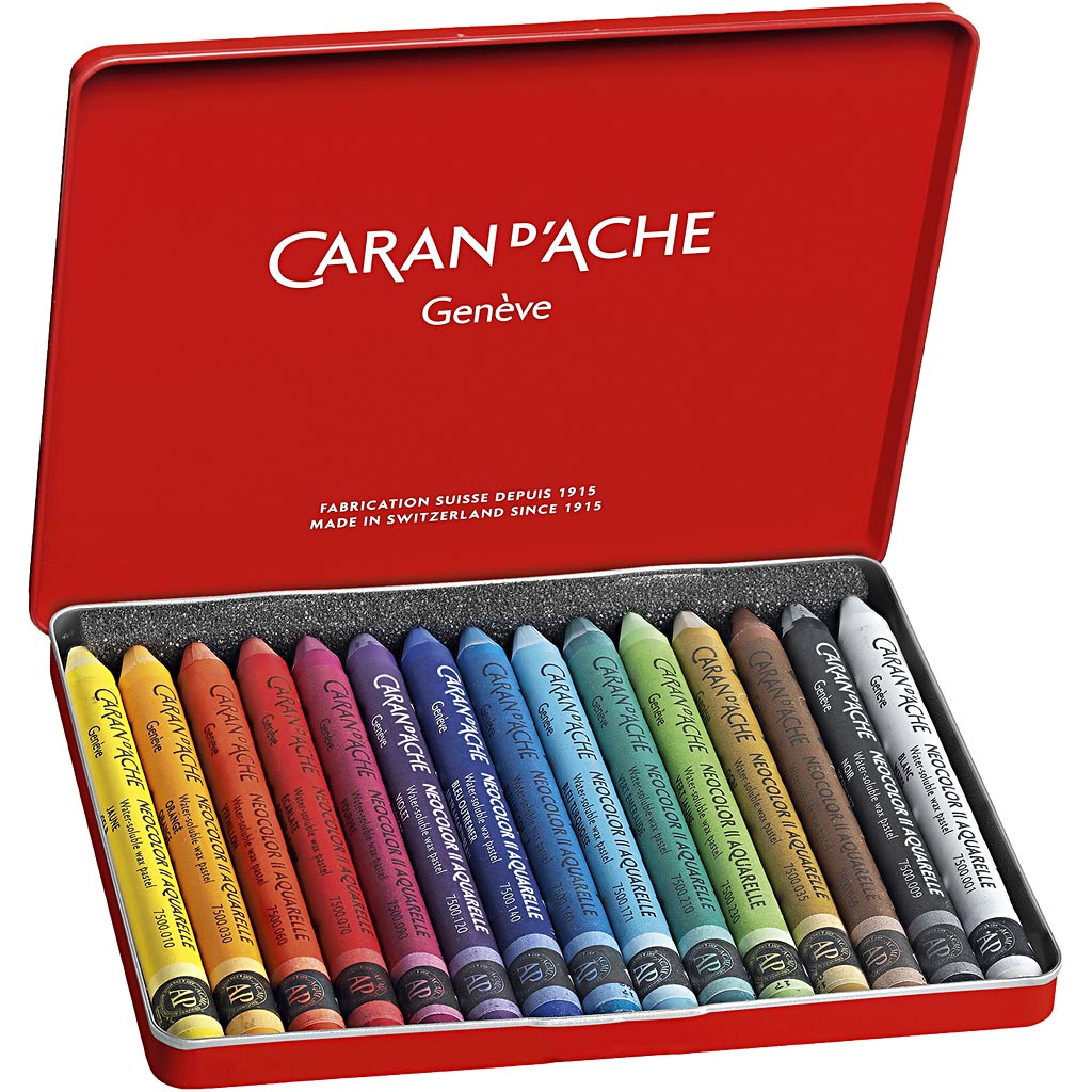 CARAN D'ACHE Neocolor II, L: 10 cm, paksus 8,5 mm, erinevad värvid, 15 tk/ 1 pakk