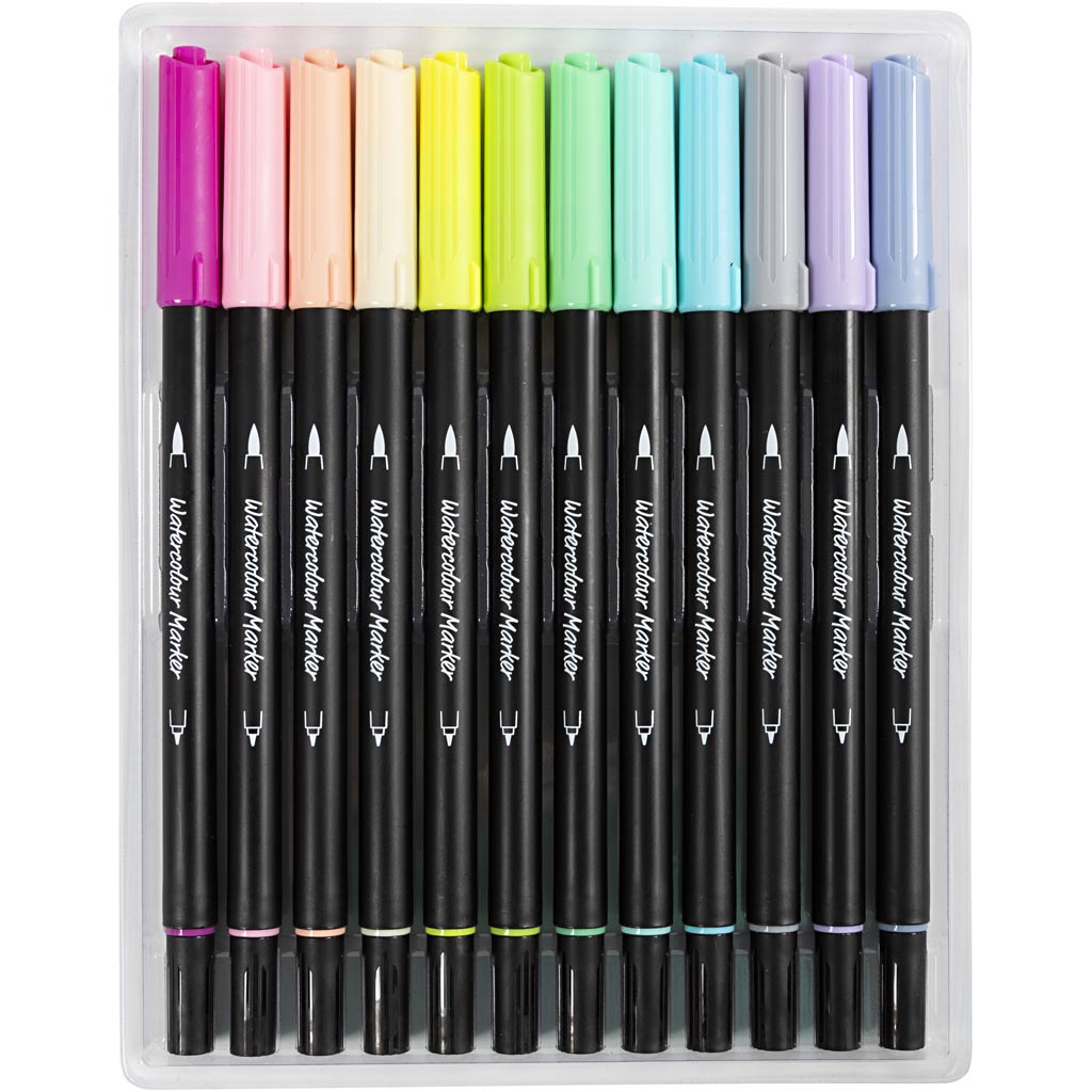 Akvarellmarker, pastell, joon 2+4-8, värvide valik, 12 tk/ 1 pakk - Image 4