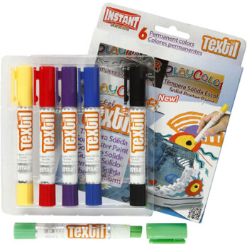 Playcolor tekstiilmarker, L: 14 cm, erinevad värvid, 5 g, 6 tk/ 1 pakk